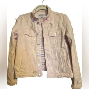American Bazi light Pink pastel wash distressed Denim cotton Jacket ladies small